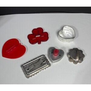 Vintage Cookie Cutters Set of 6 Hearts Clover Spring Shapes Metal Plastic Tools